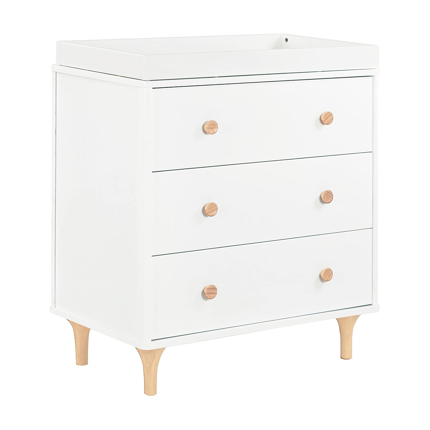 Babyletto Lolly 3-Drawer Changer Dresser with Removable Changing Tray in White and Natural, Greenguard Gold Certified