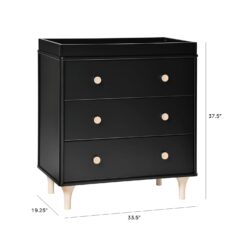 Babyletto Lolly 3-Drawer Changer Dresser with Removable Changing Tray, Black and Washed Natural