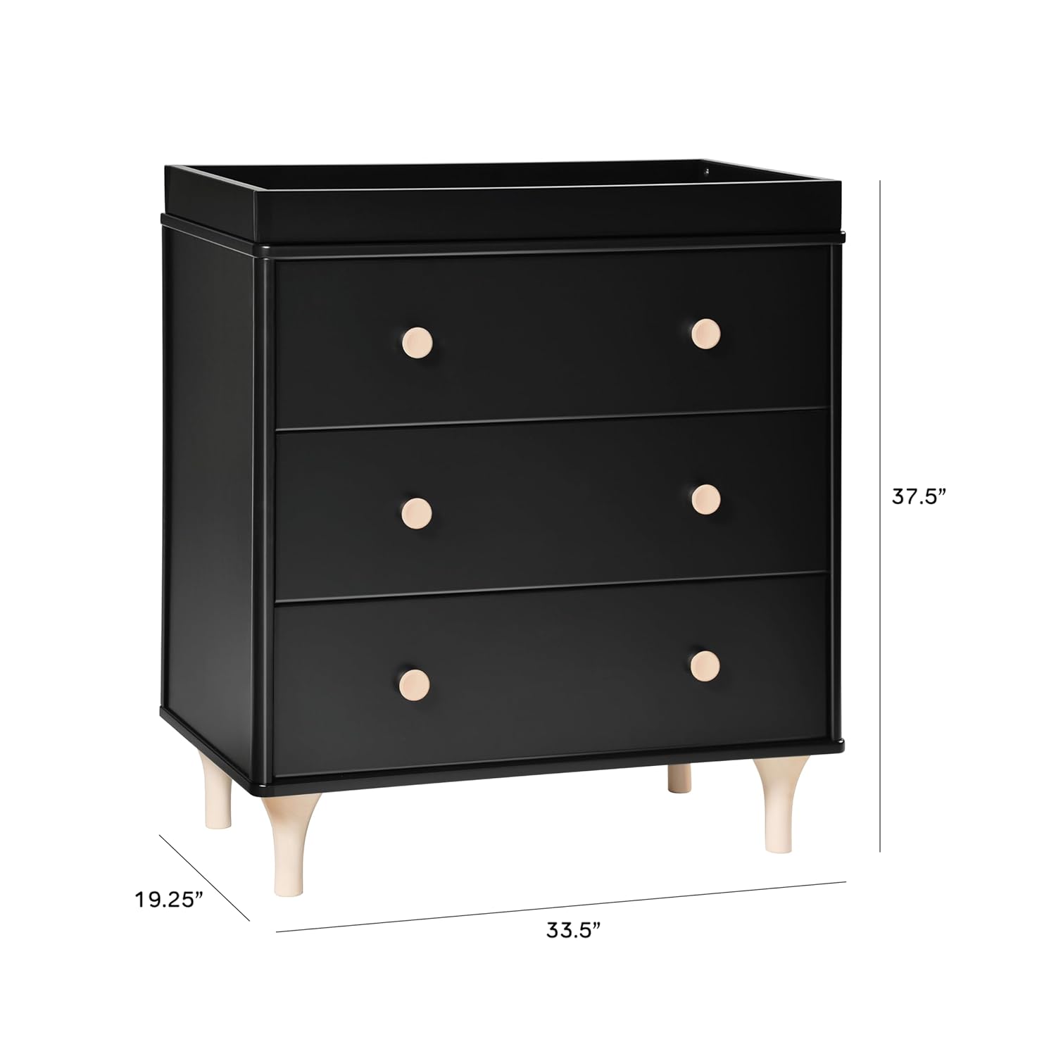 Babyletto Lolly 3-Drawer Changer Dresser with Removable Changing Tray, Black and Washed Natural