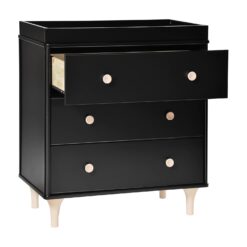 Babyletto Lolly 3-Drawer Changer Dresser with Removable Changing Tray, Black and Washed Natural