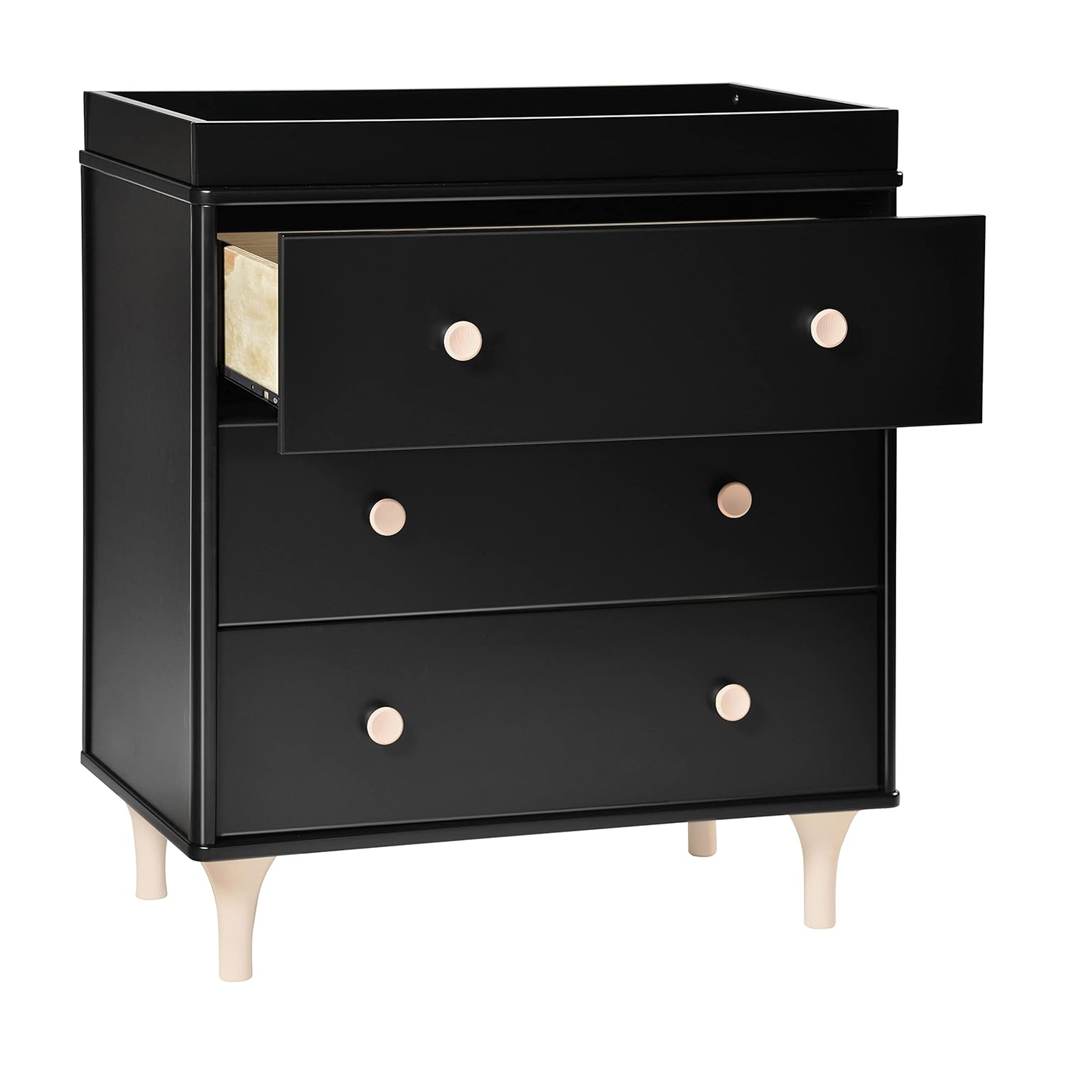 Babyletto Lolly 3-Drawer Changer Dresser with Removable Changing Tray, Black and Washed Natural