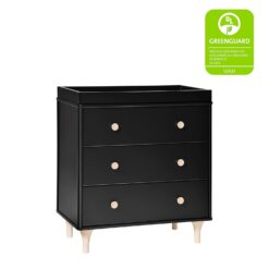 Babyletto Lolly 3-Drawer Changer Dresser with Removable Changing Tray, Black and Washed Natural