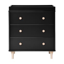 Babyletto Lolly 3-Drawer Changer Dresser with Removable Changing Tray, Black and Washed Natural