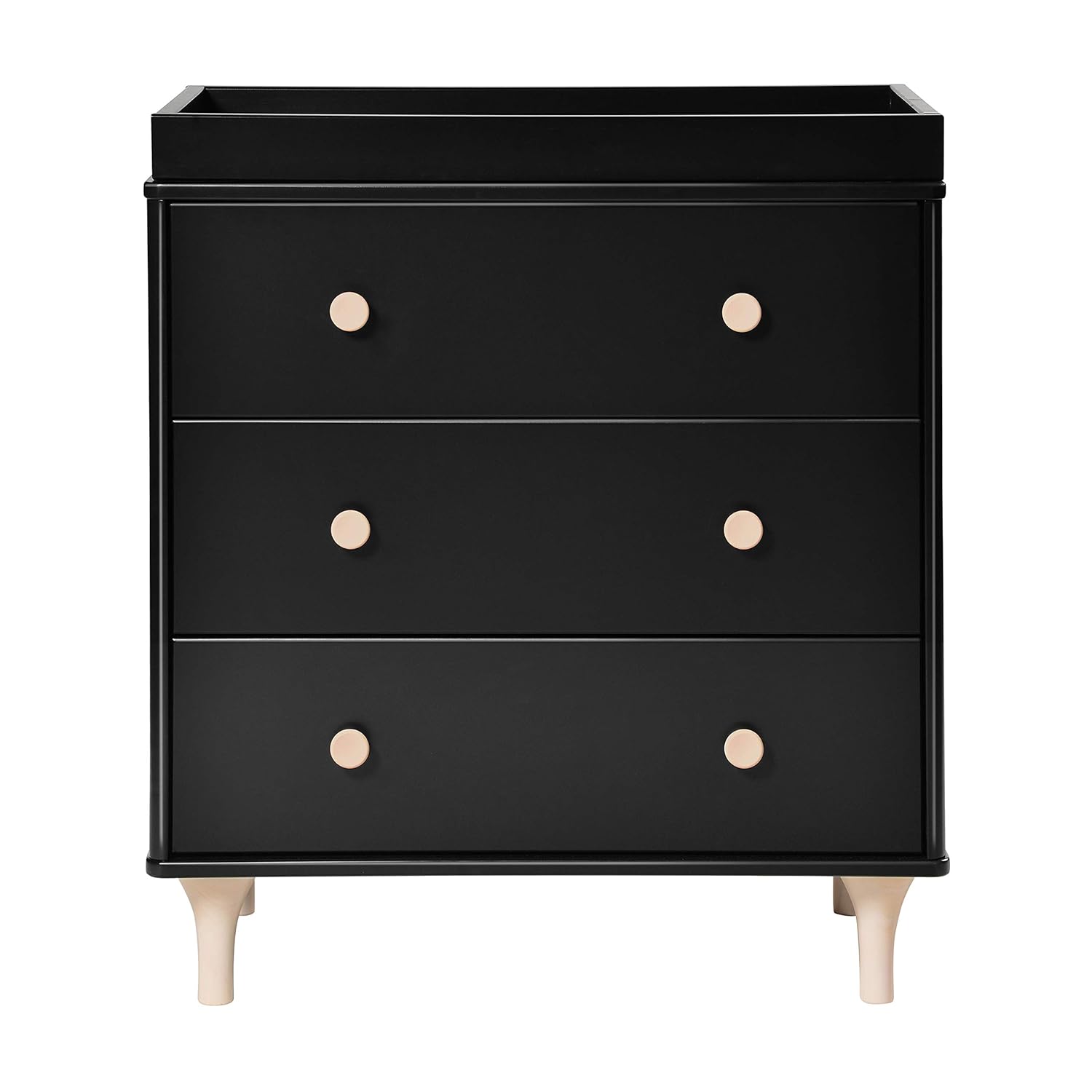 Babyletto Lolly 3-Drawer Changer Dresser with Removable Changing Tray, Black and Washed Natural