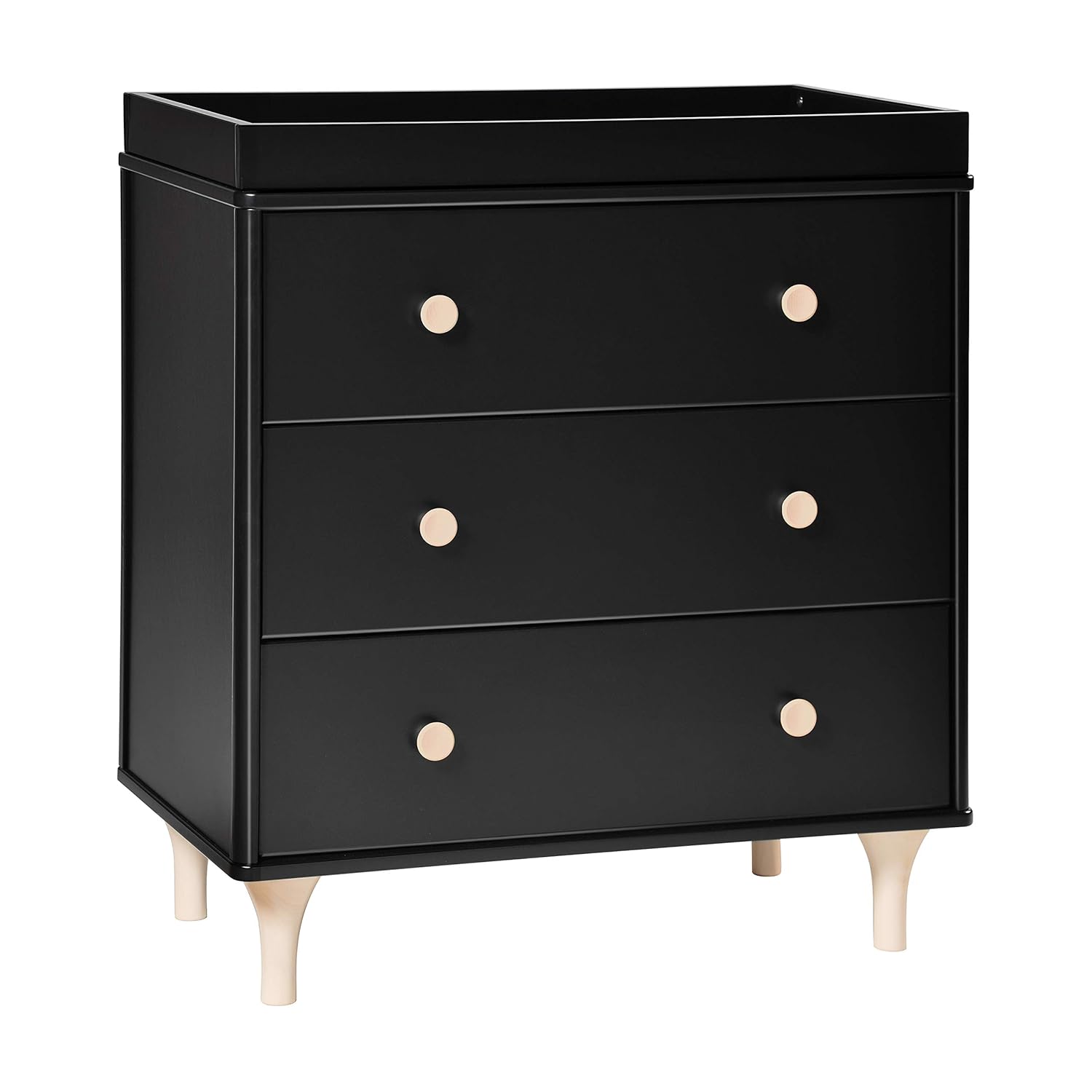 Babyletto Lolly 3-Drawer Changer Dresser with Removable Changing Tray, Black and Washed Natural