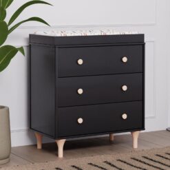 Babyletto Lolly 3-Drawer Changer Dresser with Removable Changing Tray, Black and Washed Natural