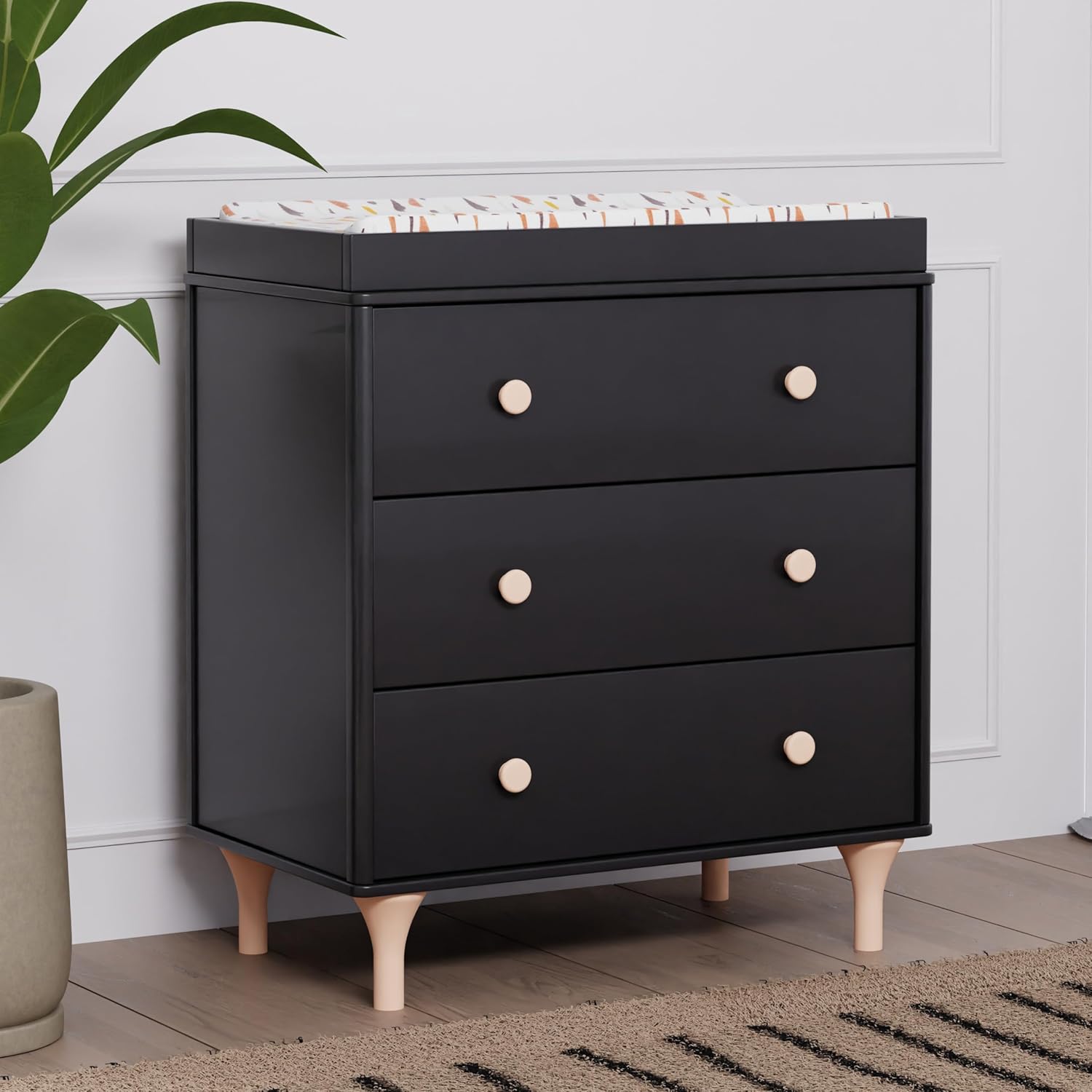 Babyletto Lolly 3-Drawer Changer Dresser with Removable Changing Tray, Black and Washed Natural