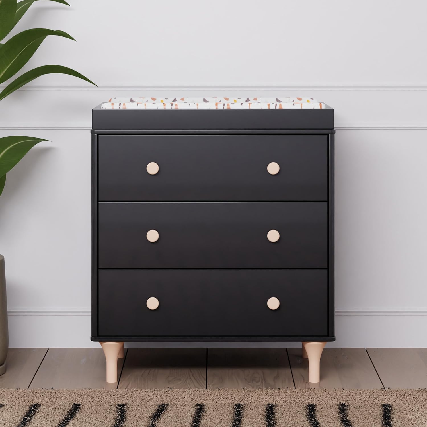 Babyletto Lolly 3-Drawer Changer Dresser with Removable Changing Tray, Black and Washed Natural