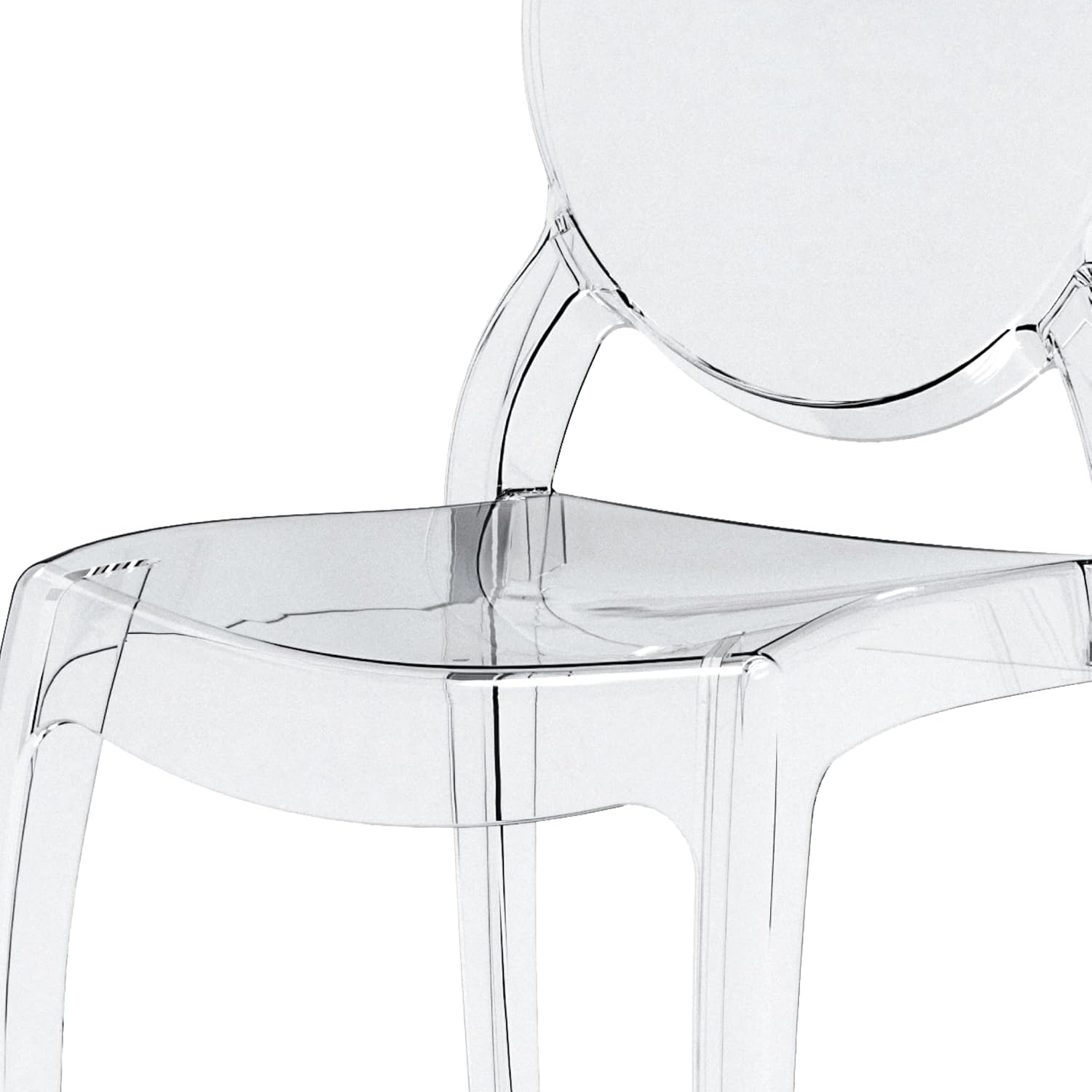 Fohfurniture FOH Set of 4 Large Clear Ghost Dining Chairs, Oval Back Stackable Acrylic Chairs, Circle-back Large