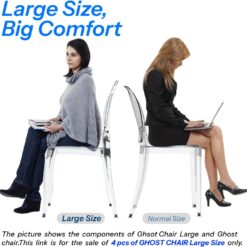 Fohfurniture FOH Set of 4 Large Clear Ghost Dining Chairs, Oval Back Stackable Acrylic Chairs, Circle-back Large