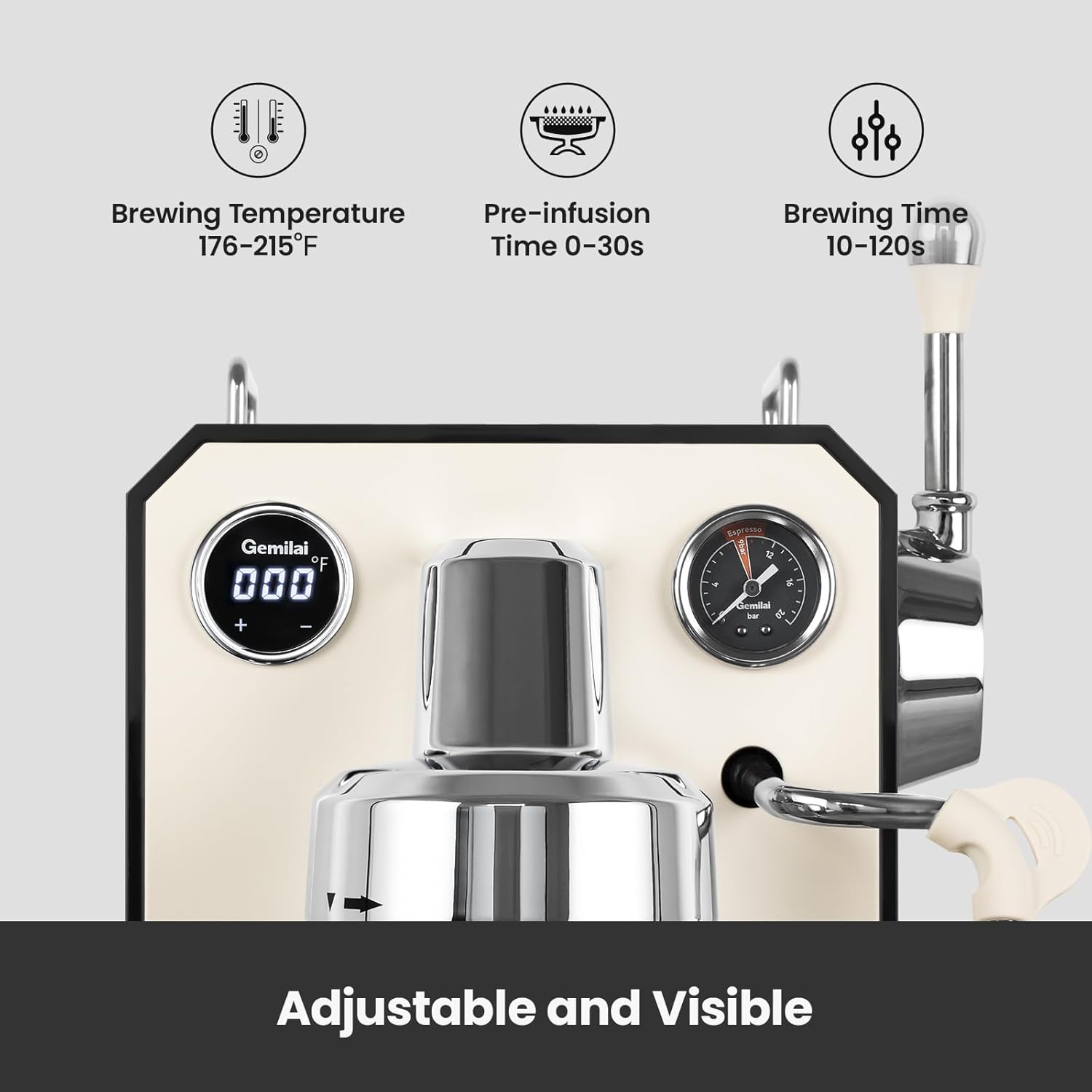 Gemilai Owl Espresso Machine, 15 Bar Professional Semi-Automatic Espresso Maker, G3006, Ivory White