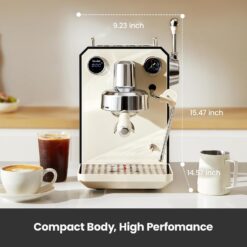 Gemilai Owl Espresso Machine, 15 Bar Professional Semi-Automatic Espresso Maker, G3006, Ivory White