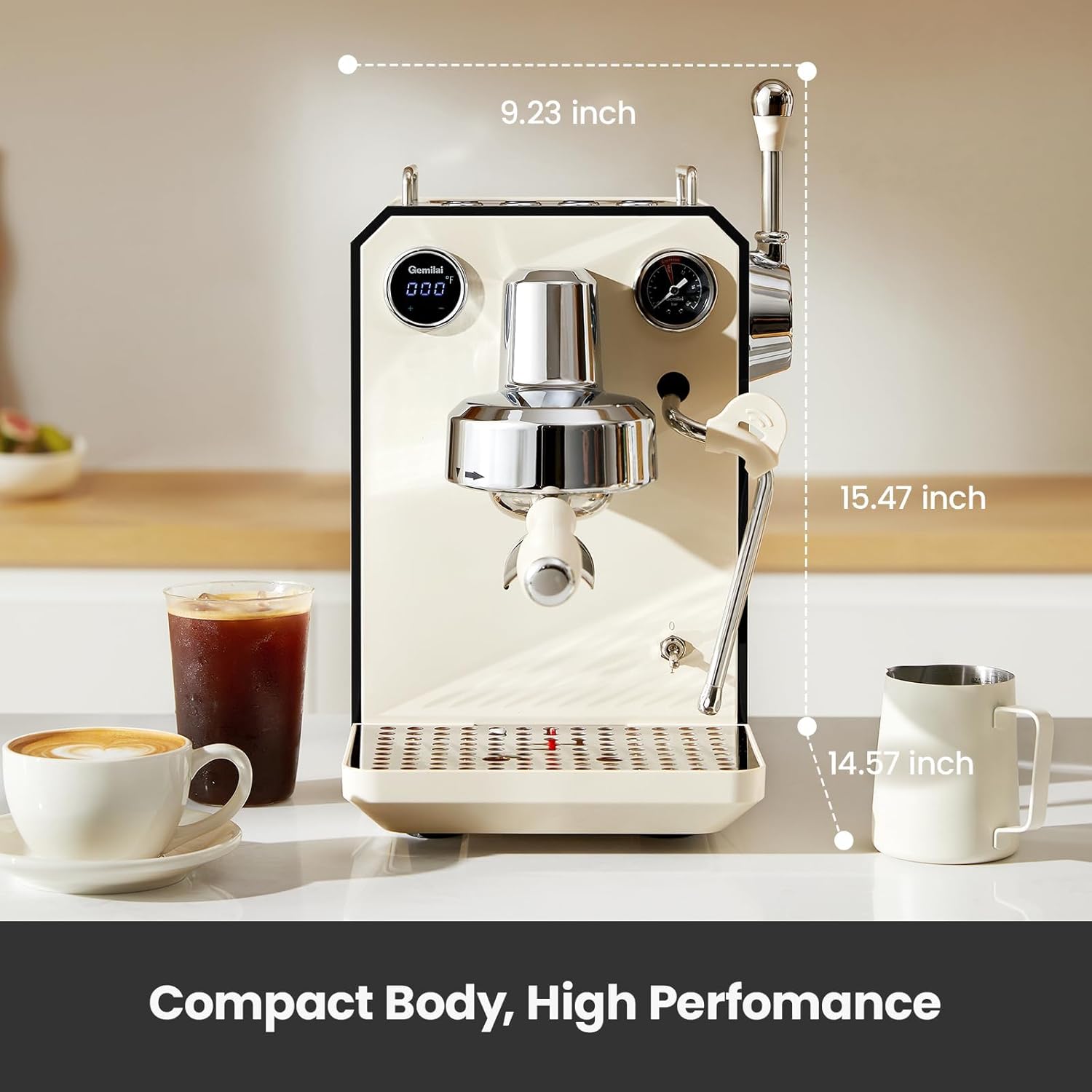 Gemilai Owl Espresso Machine, 15 Bar Professional Semi-Automatic Espresso Maker, G3006, Ivory White