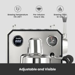 Gemilai Owl Espresso Machine, 15 Bar Professional Semi-Automatic Espresso Maker, G3006, Stainless Steel