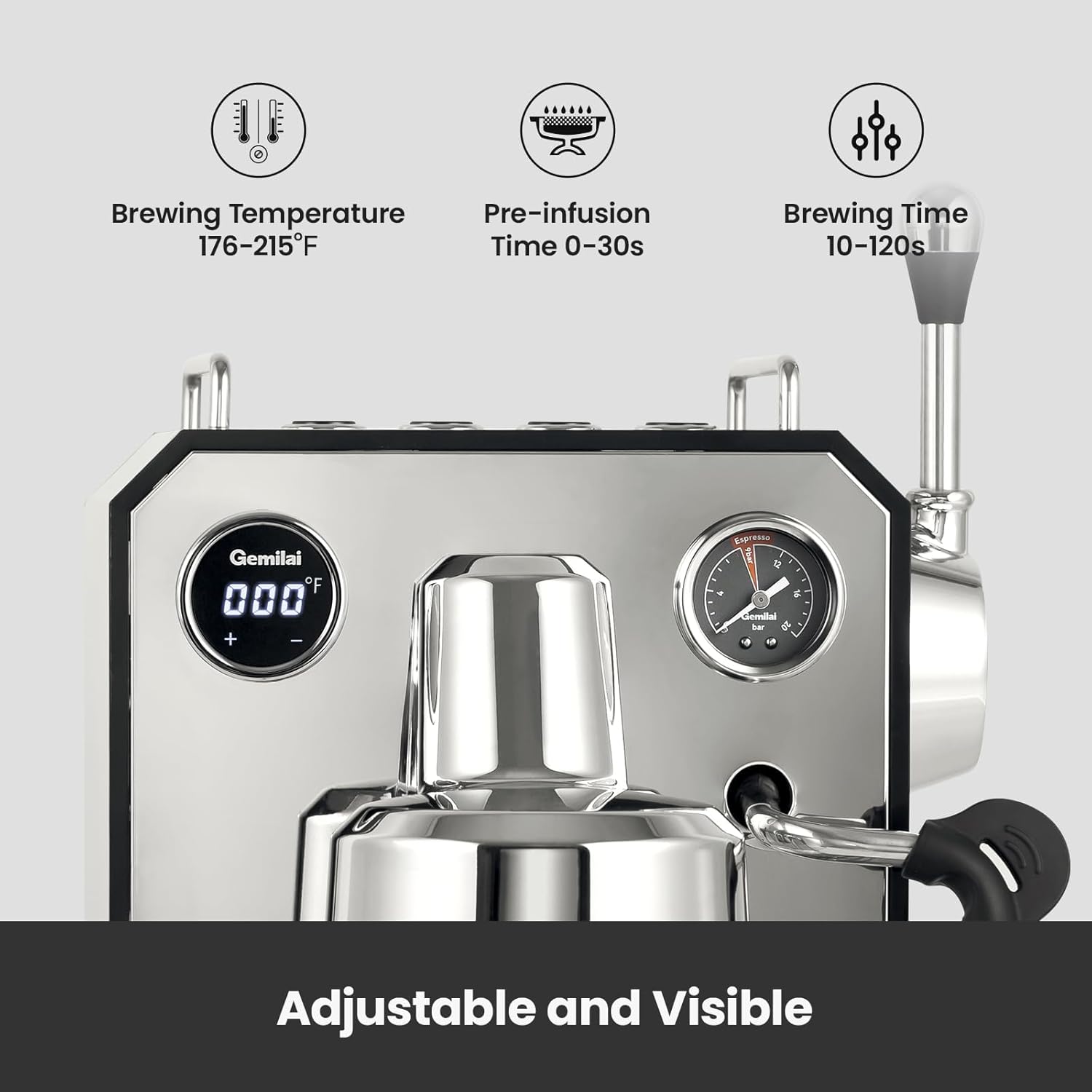 Gemilai Owl Espresso Machine, 15 Bar Professional Semi-Automatic Espresso Maker, G3006, Stainless Steel
