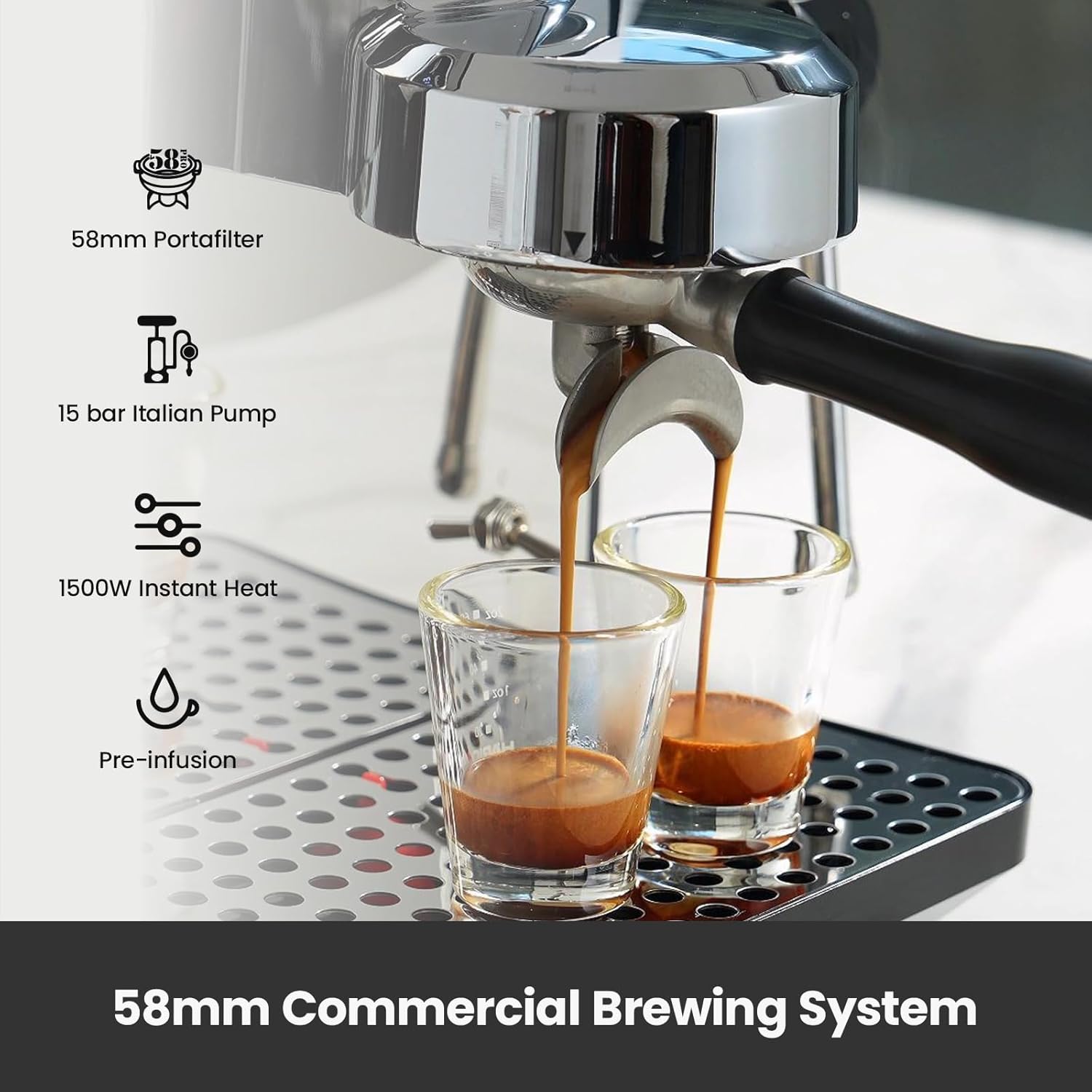 Gemilai Owl Espresso Machine, 15 Bar Professional Semi-Automatic Espresso Maker, G3006, Stainless Steel