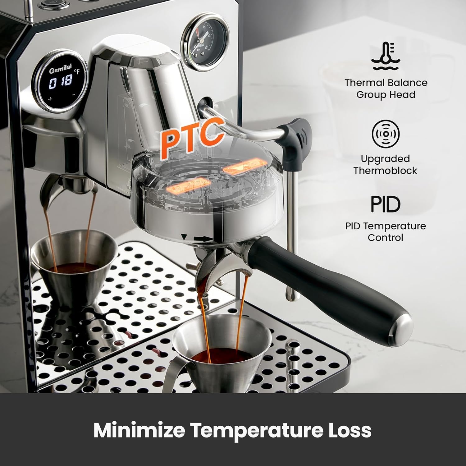 Gemilai Owl Espresso Machine, 15 Bar Professional Semi-Automatic Espresso Maker, G3006, Stainless Steel