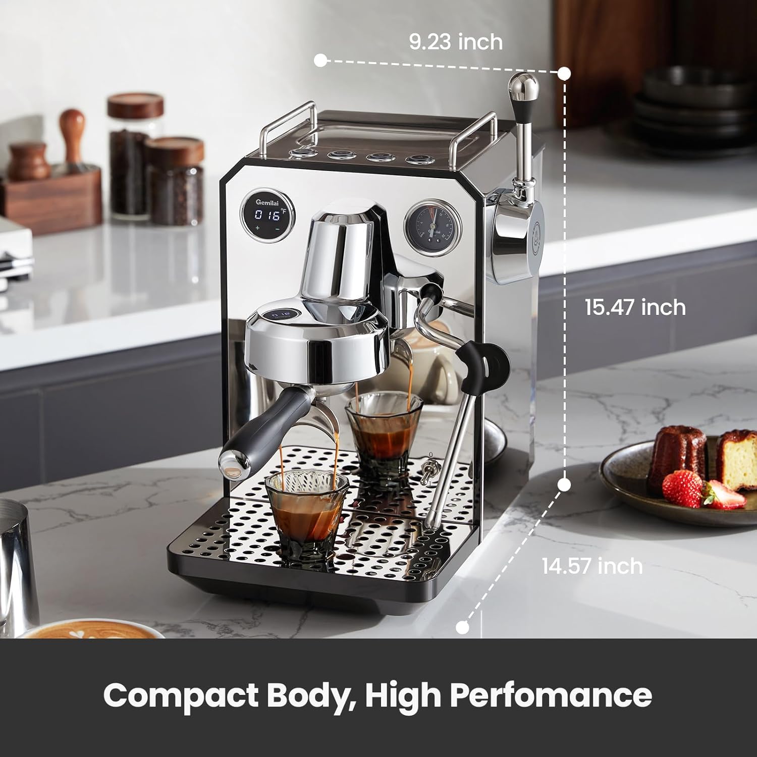 Gemilai Owl Espresso Machine, 15 Bar Professional Semi-Automatic Espresso Maker, G3006, Stainless Steel
