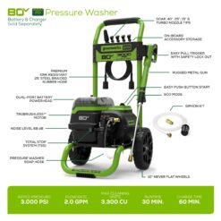Greenworks Pro 3000-PSI 2-GPM Cold Water Battery Pressure washer with 5 Spray Tips