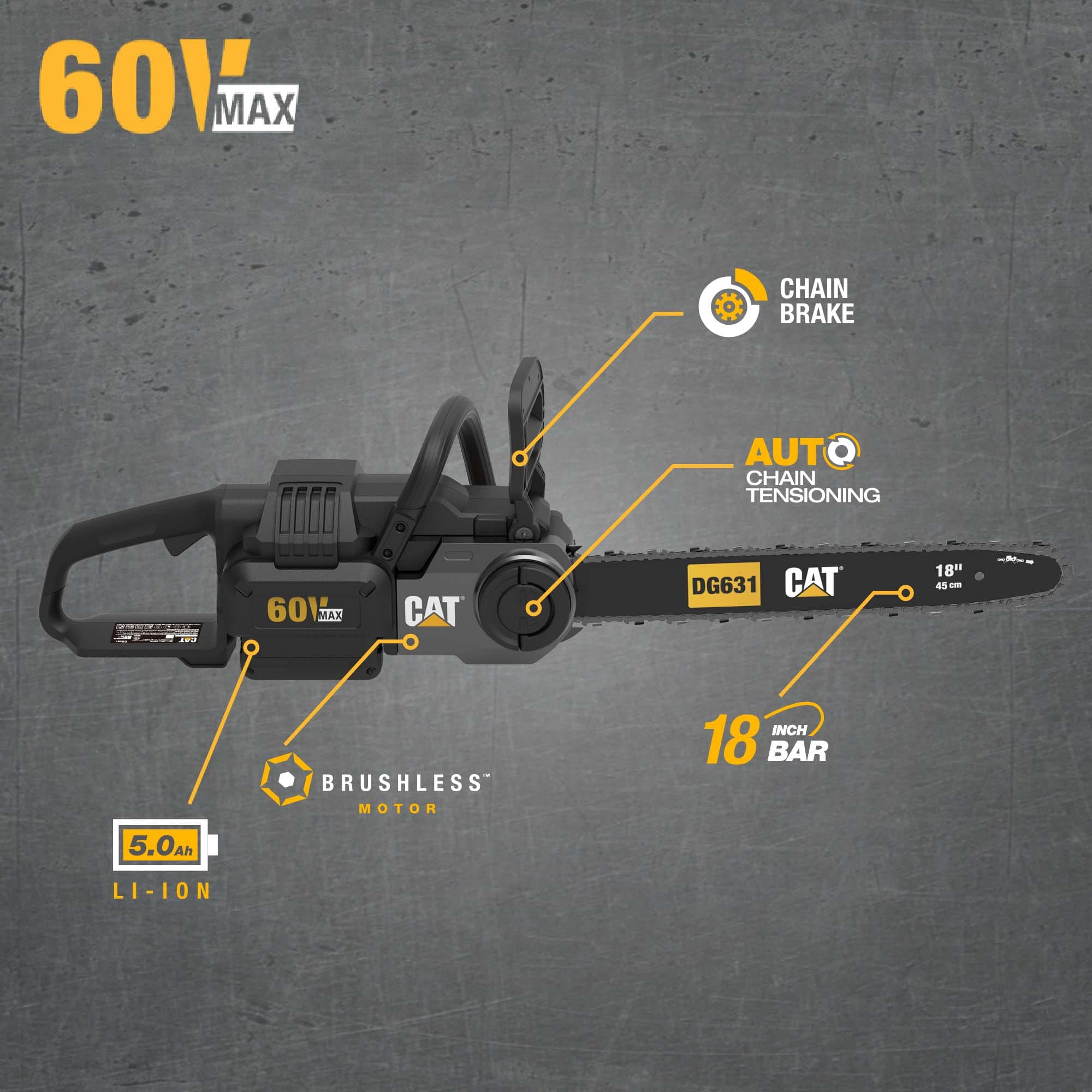 CAT 60-volt max 18-in Battery 5 Ah Chainsaw Battery Included Charger Included