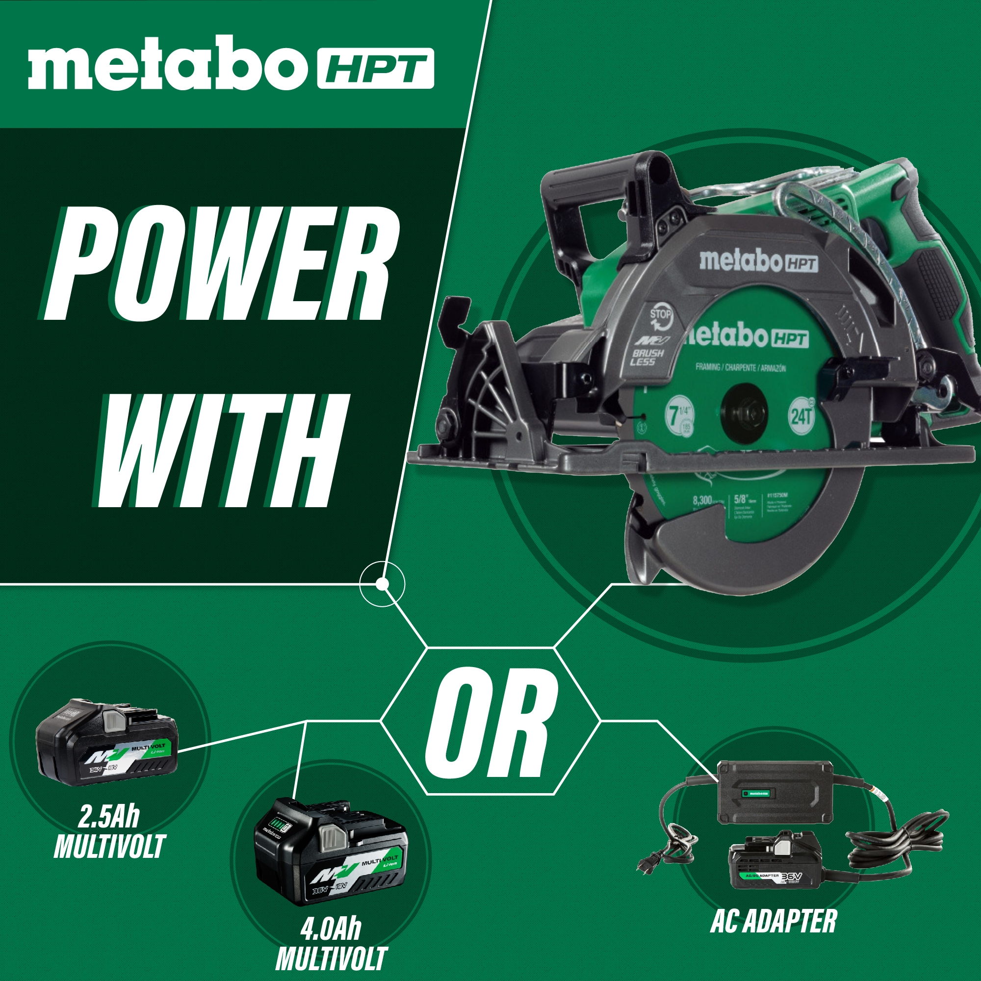 Metabo HPT Multi-Volt 36-volt 4 -Amp 7-1/4-in Brushless Hybrid Capable Cordless Circular saw ( Battery Included )
