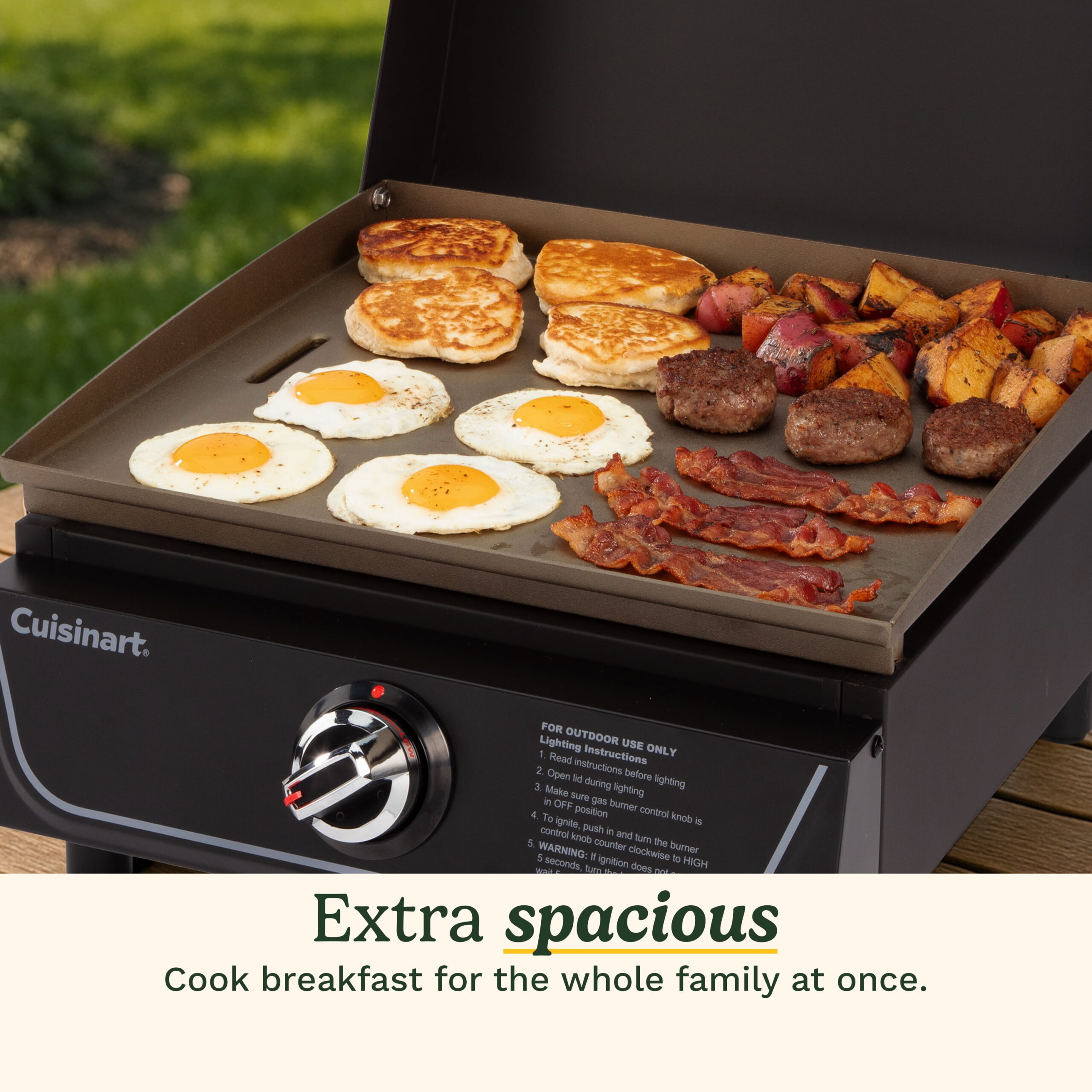 Cuisinart 17” Tabletop Gas Griddle with Hood, Easy Assembly, Outdoor Flat-Top, 255 Sq. In Cooking Space