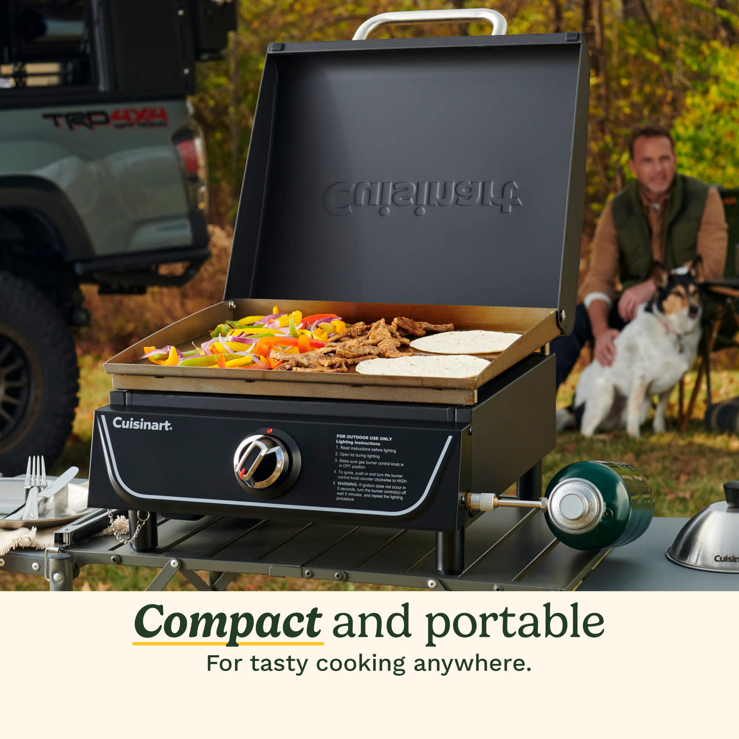 Cuisinart 17” Tabletop Gas Griddle with Hood, Easy Assembly, Outdoor Flat-Top, 255 Sq. In Cooking Space