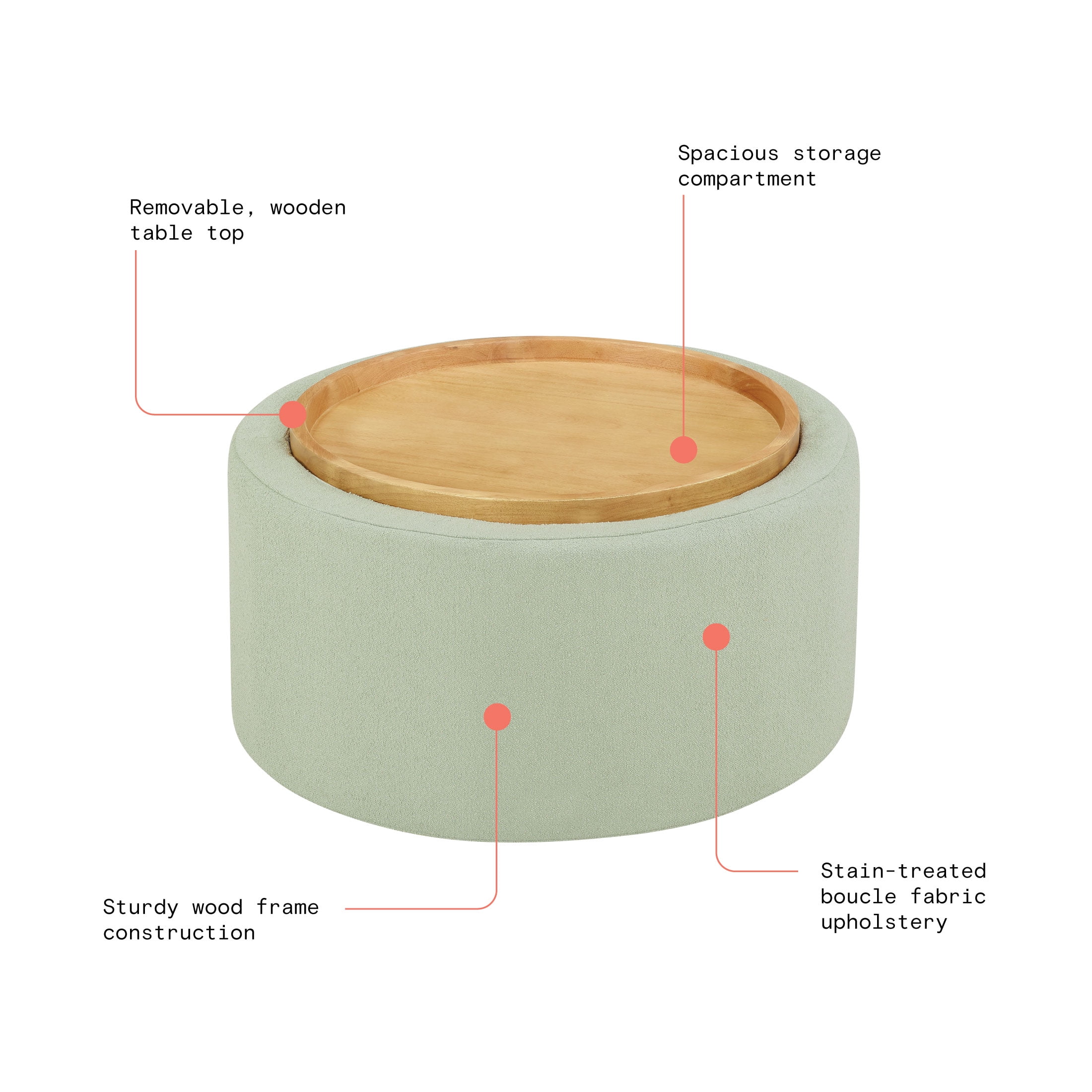 Beautiful Drew Stowaway Coffee Table with Storage by Drew Barrymore, Sage