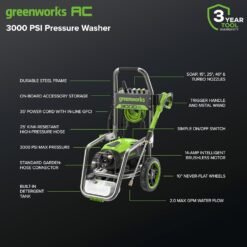 Greenworks Pro Brushless 3000 PSI (CSA Certified) 2.0 GPM Max / 1.1 GPM Electric Pressure Washer