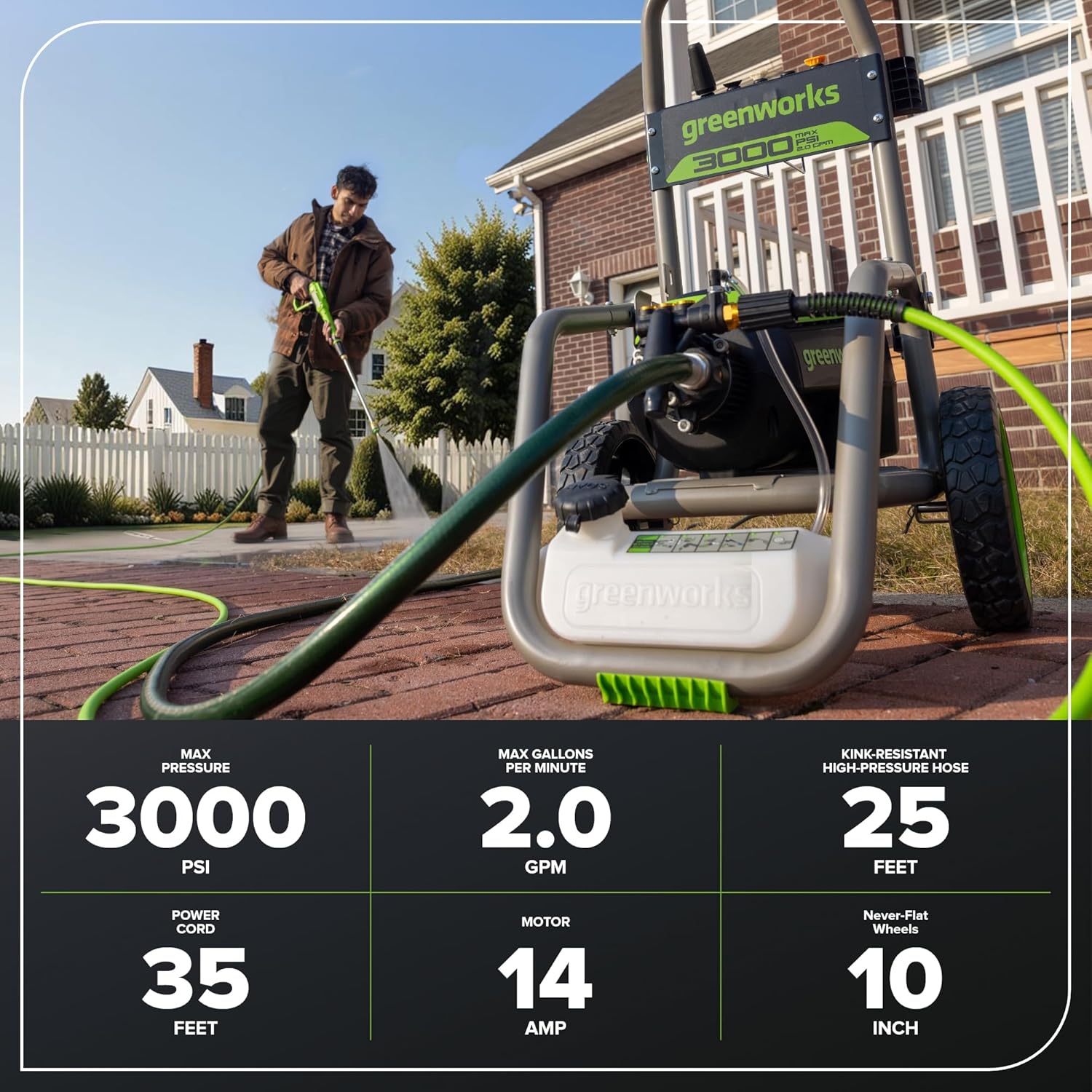 Greenworks Pro Brushless 3000 PSI (CSA Certified) 2.0 GPM Max / 1.1 GPM Electric Pressure Washer