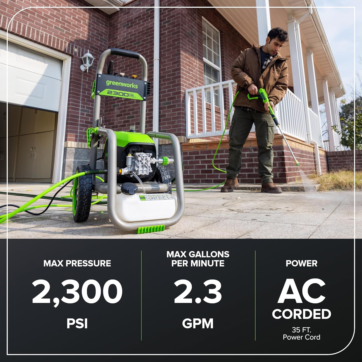 Greenworks Pro Brushless 2300 PSI (SGS Certified) 2.3 GPM Max / 1.2 GPM Electric Pressure Washer
