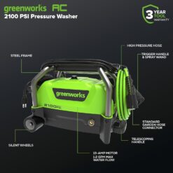 Greenworks 2100 PSI (SGS Certified) 1.2 GPM 13Amp Compact Electric Pressure Washer Telescoping Handle Power Washer