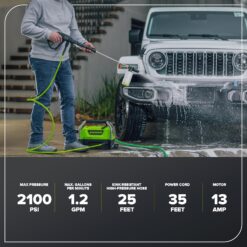 Greenworks 2100 PSI (SGS Certified) 1.2 GPM 13Amp Compact Electric Pressure Washer Telescoping Handle Power Washer