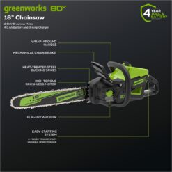 Greenworks Pro 80-volt max 18-in Battery 4 Ah Chainsaw Battery Included Charger Included