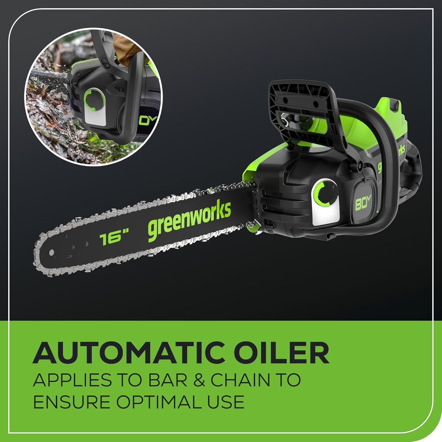 Greenworks 80V 16" Brushless Cordless Chainsaw, 75+ Compatible Tools, 2.5Ah Battery and Charger Included