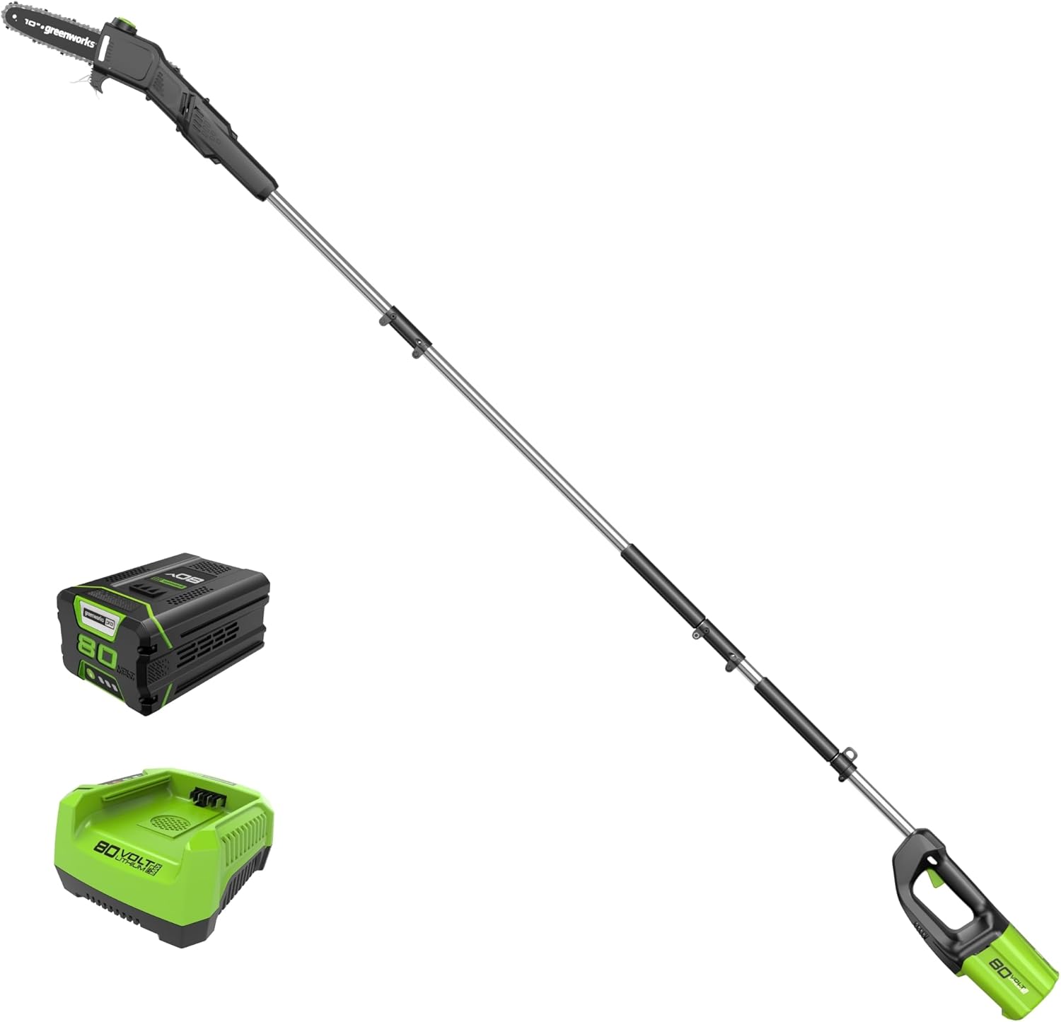 Greenworks 80V 10" Cordless Polesaw, 2.0Ah Battery and Charger Included