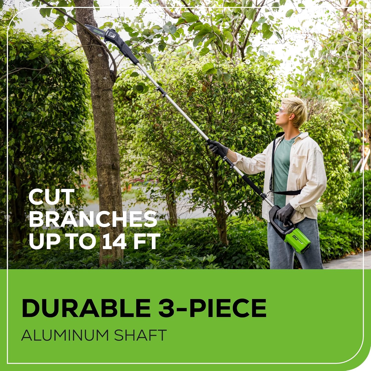 Greenworks 80V 10" Cordless Polesaw, 2.0Ah Battery and Charger Included