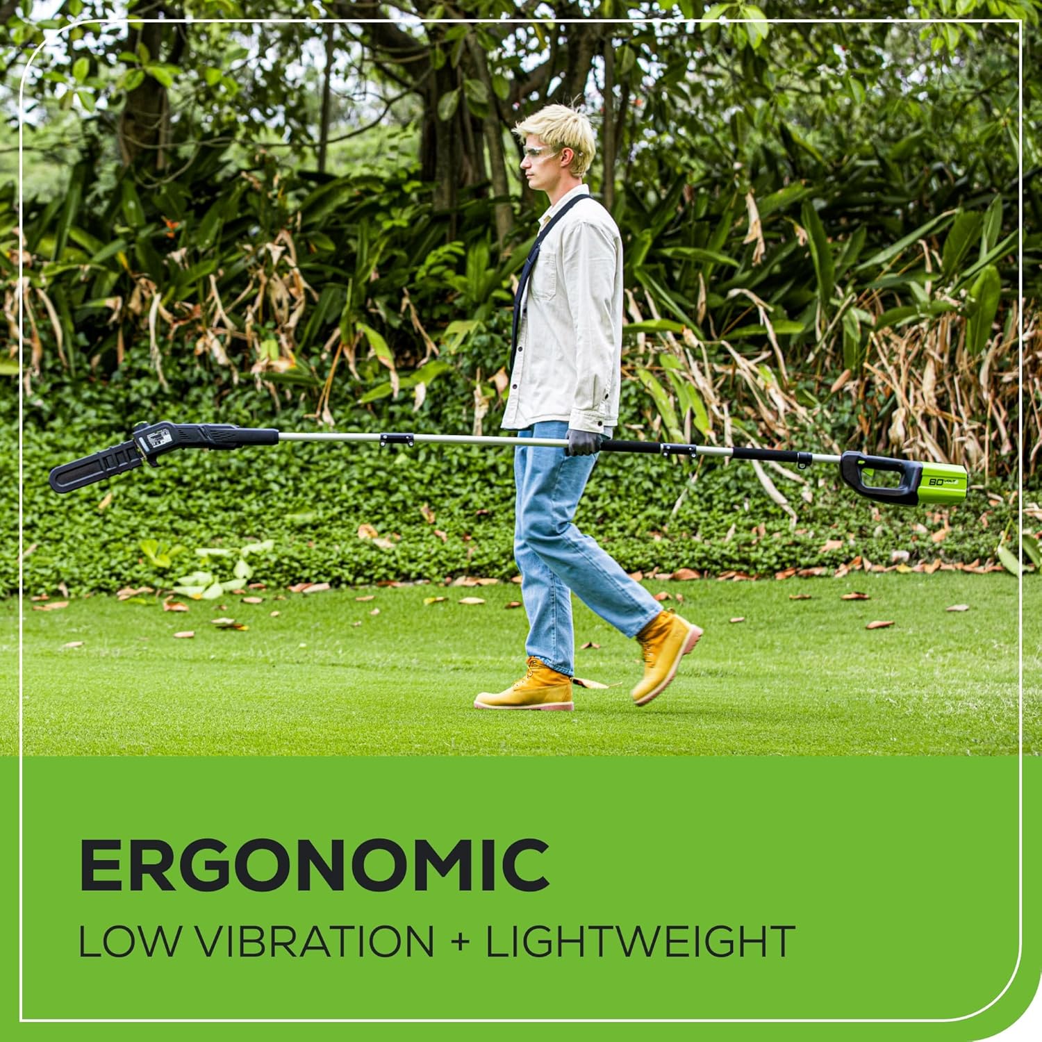 Greenworks 80V 10" Cordless Polesaw, 2.0Ah Battery and Charger Included