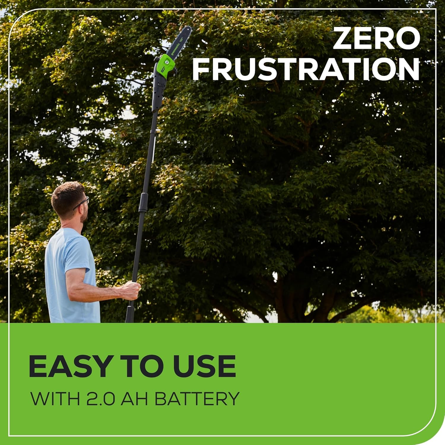 Greenworks 60v Pro 10-Inch Cordless Pole Saw with 2Ah Battery & 3A Charger 13m/s Cutting Speed, Brushless Motor, Auto Oiling