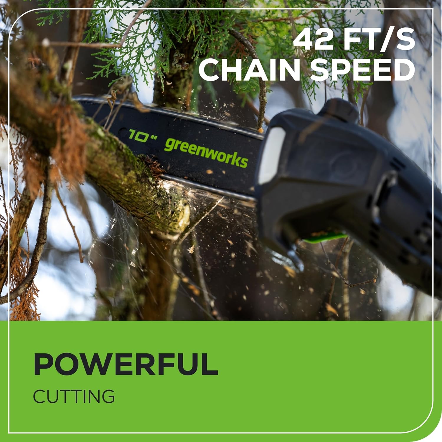 Greenworks 60v Pro 10-Inch Cordless Pole Saw with 2Ah Battery & 3A Charger 13m/s Cutting Speed, Brushless Motor, Auto Oiling