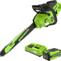 Greenworks 40V 18" Brushless Cordless Chainsaw, 8.0Ah Battery and Rapid Charger Included