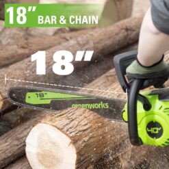 Greenworks 40V 18" Brushless Cordless Chainsaw, 8.0Ah Battery and Rapid Charger Included
