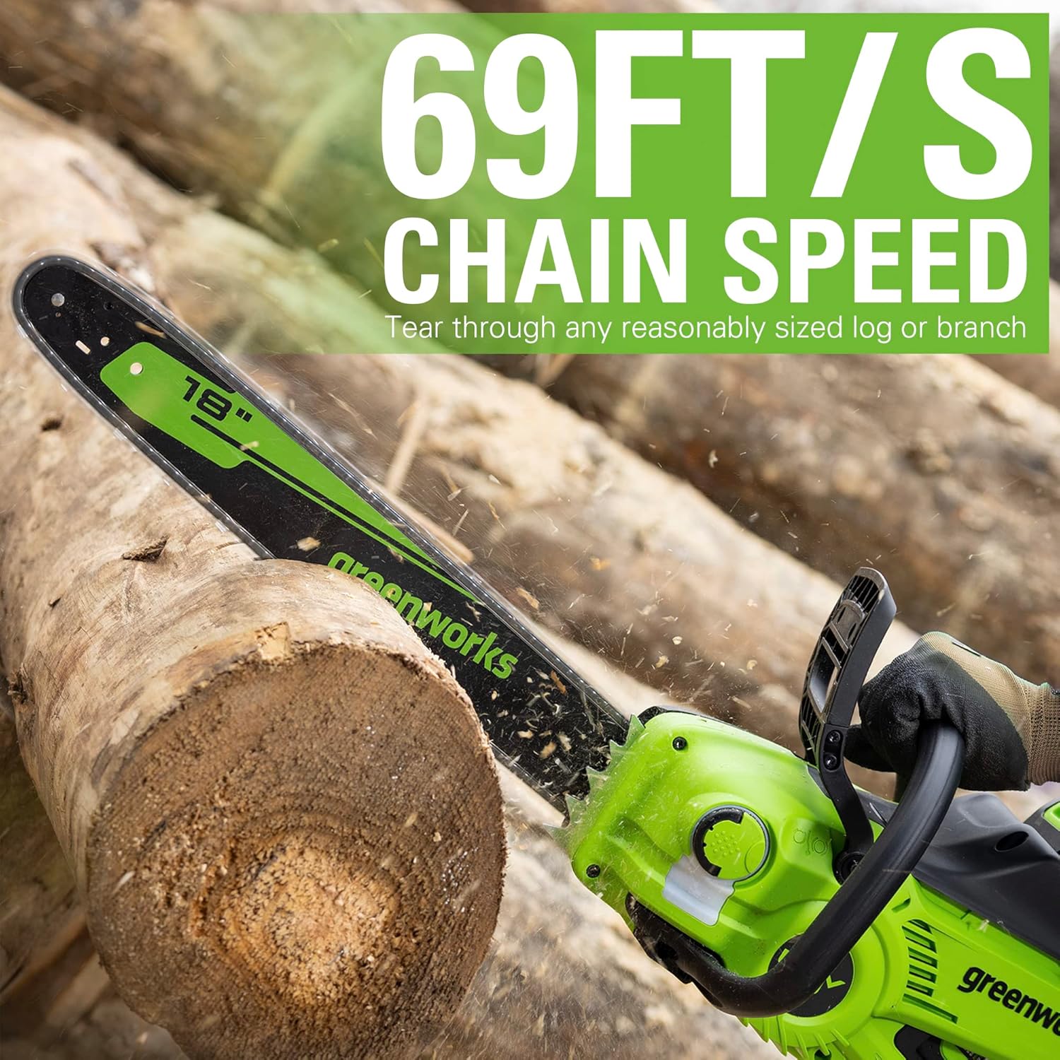 Greenworks 40V 18" Brushless Cordless Chainsaw, 8.0Ah Battery and Rapid Charger Included
