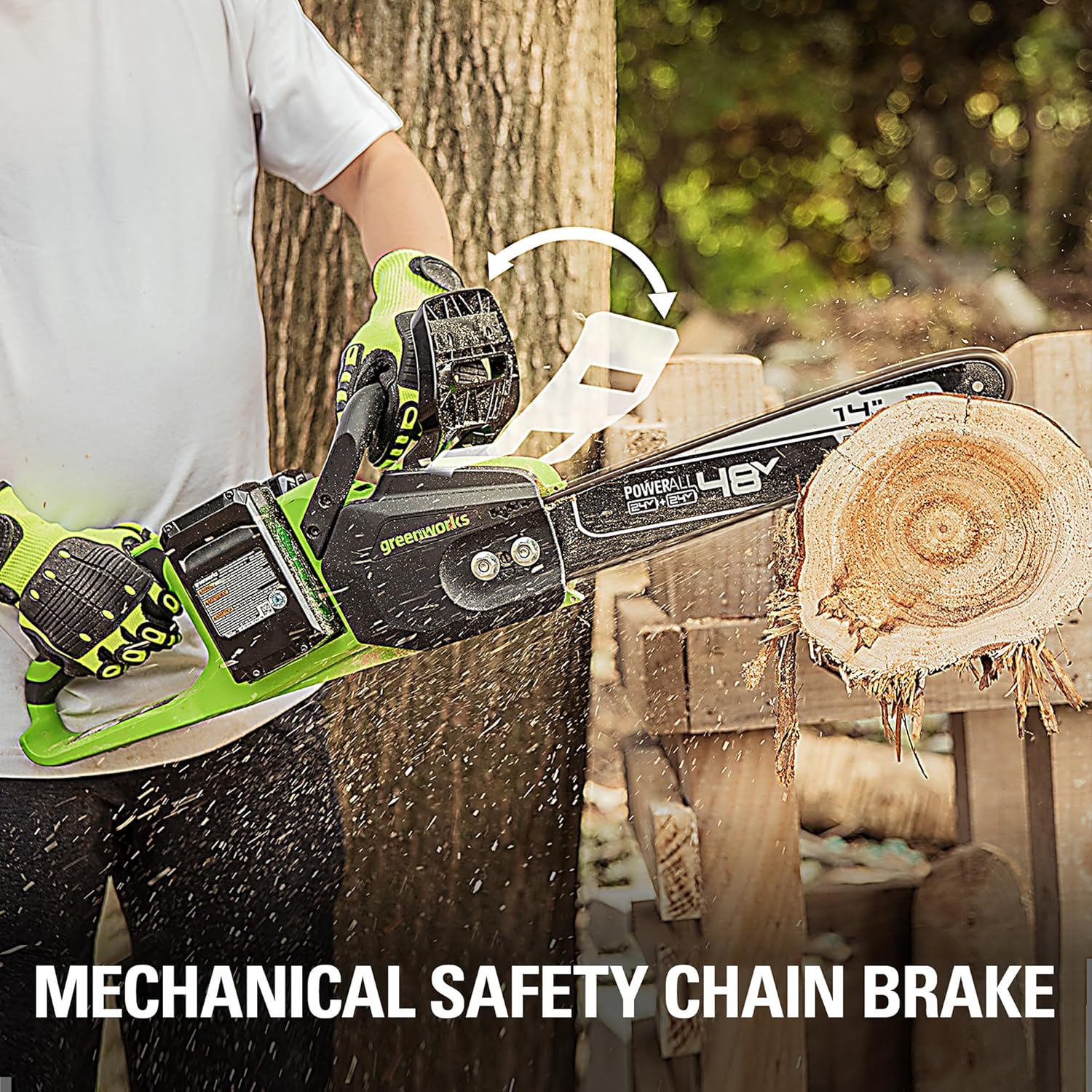 Greenworks 48V (2 x 24V) 14" Brushless Cordless Chainsaw, (2) 4.0Ah Batteries and Dual Port Rapid Charger Included