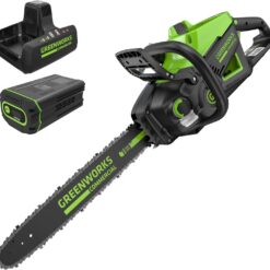 Greenworks 82V 18" Brushless (2.7 kW) Cordless Chainsaw (210 Cuts Per Charge), 4.0Ah Battery and Dual Port Rapid Charger