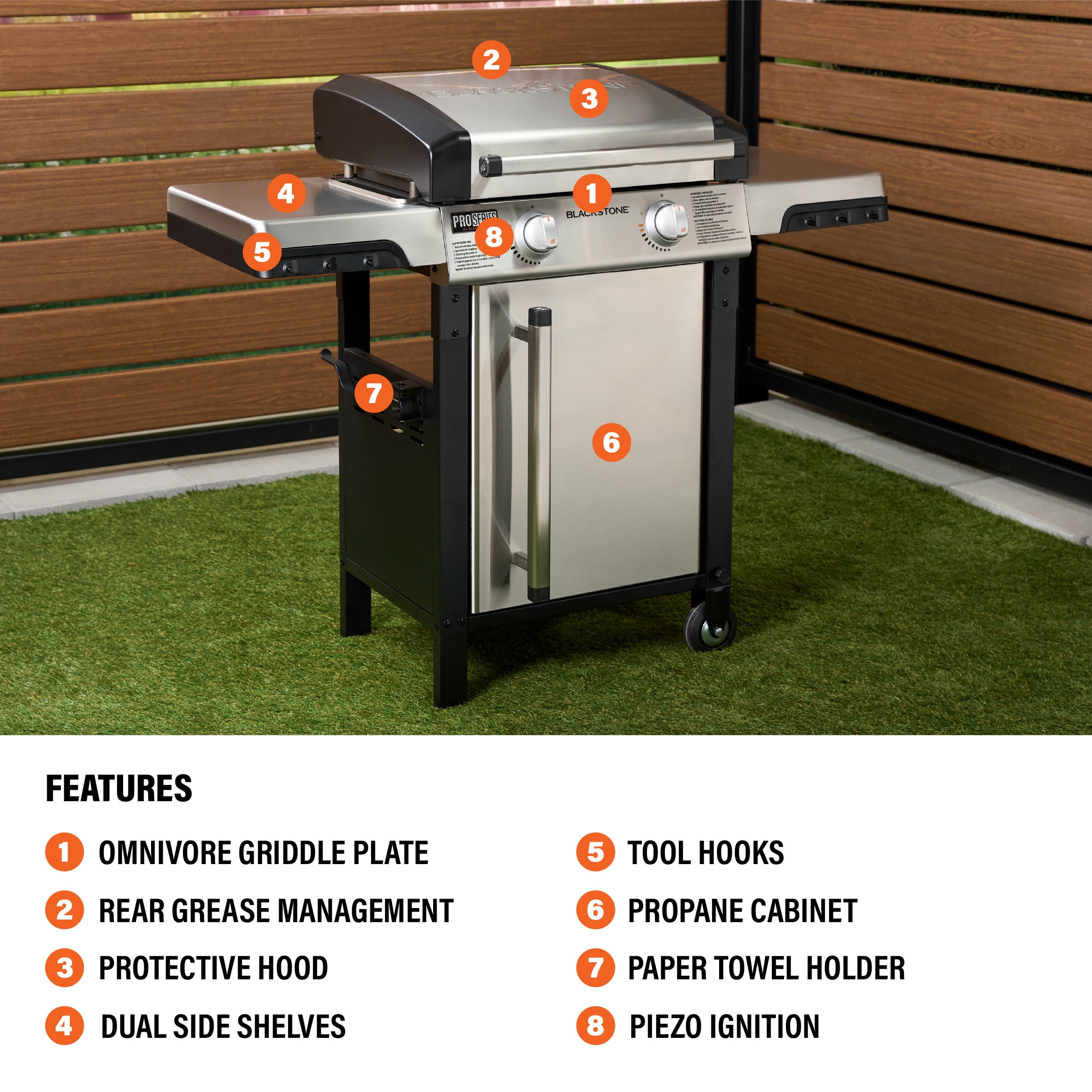 Blackstone ProSeries 2-Burner 22" Propane Omnivore Griddle with Dual Side Shelves