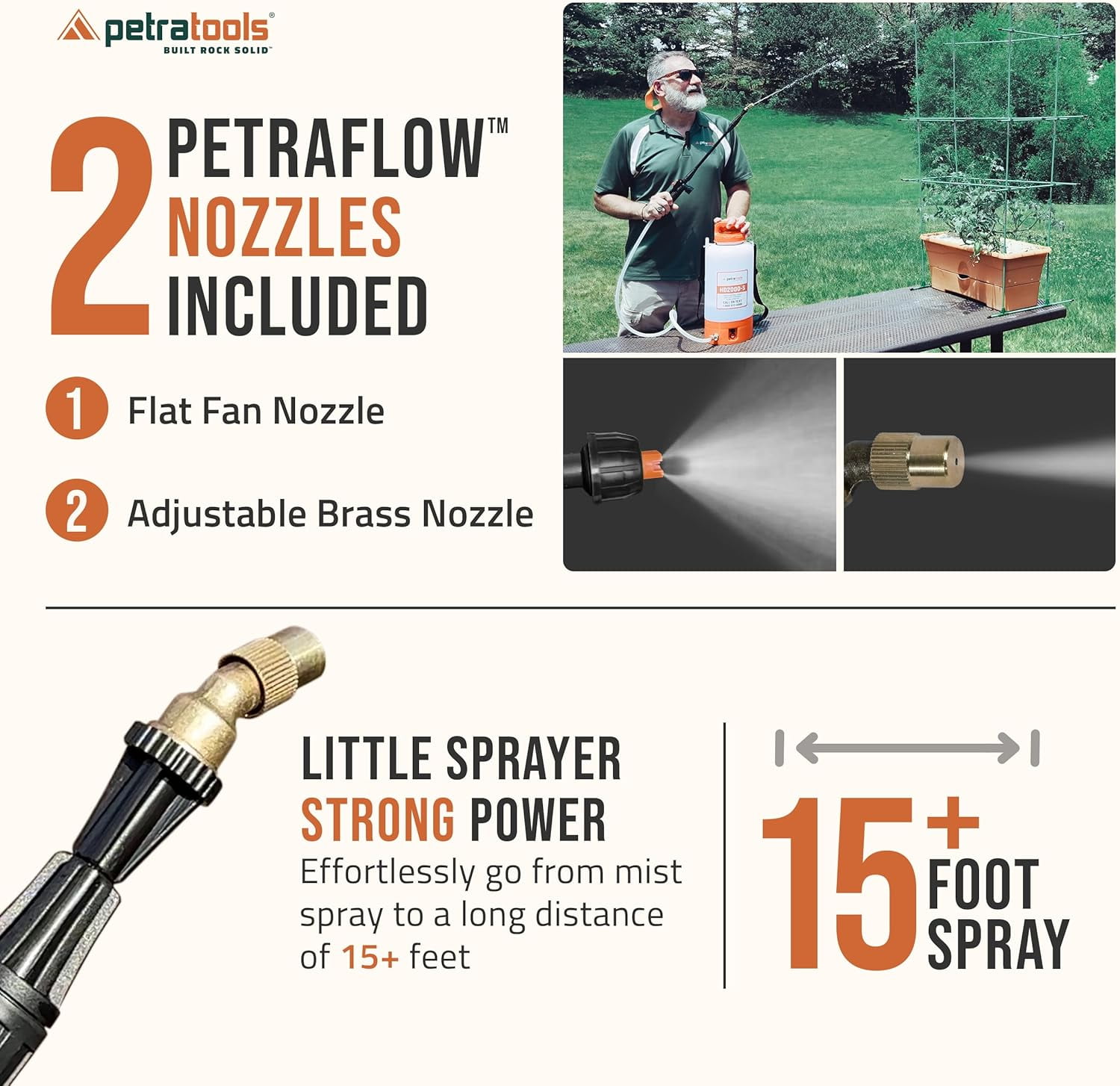 Petratools HD1000-S Rechargeable Electric Sprayer, 2-Gallon Pesticide Sprayer for Weed Control