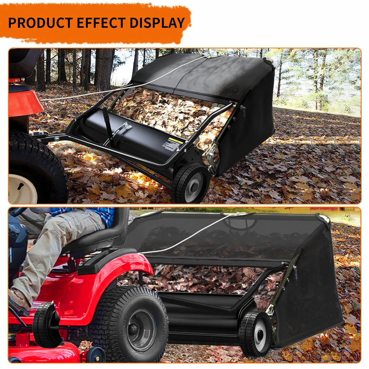 Dextrus 42 in Tow Behind Lawn Sweeper Leaf Collector for Garden Grass Lawn 12 Cu ft Capacity Tractor assembly