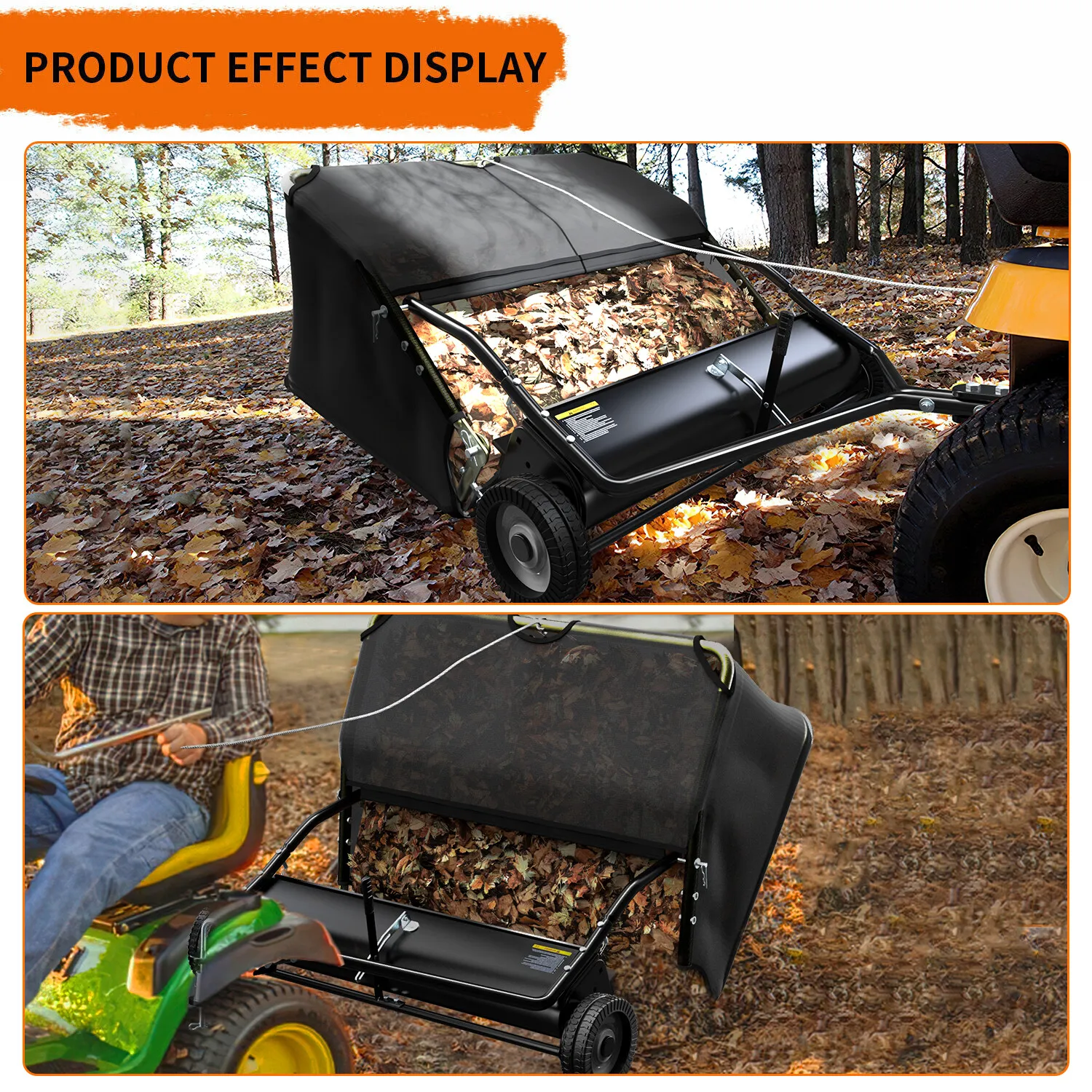 Dextrus 42 in Tow Behind Lawn Sweeper Leaf Collector for Garden Grass Lawn 12 Cu ft Capacity Tractor assembly