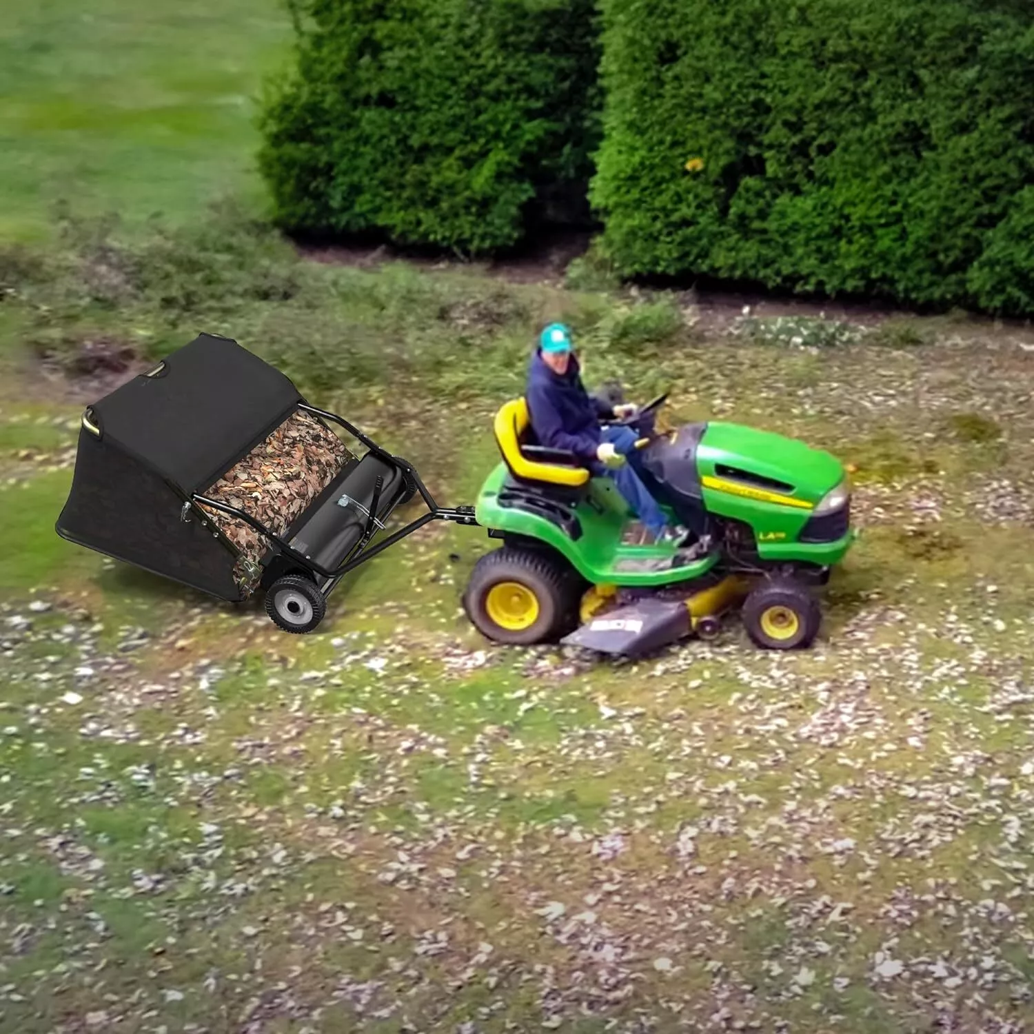 Dextrus 48" Tow Behind Lawn Sweeper Leaf Collector Sweeper for Lawn Grass Sweeper Hopper Garden